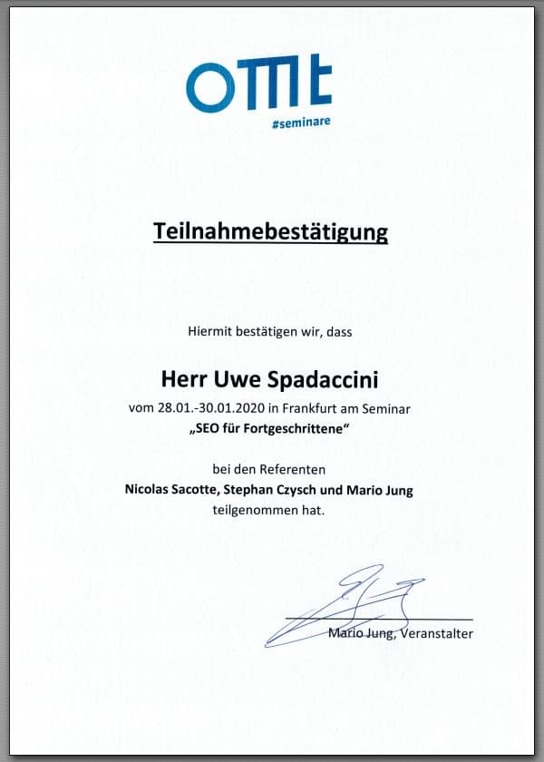 Seminarteilnahme SEO für Fortgeschrittene Seminarteilnahme SEO für Fortgeschrittene
